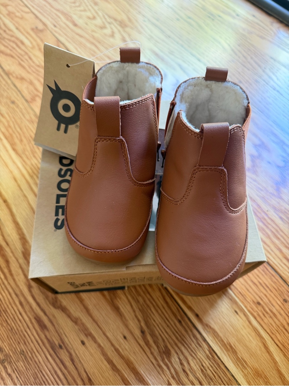 Toddler Tan Faux-Leather Pull-On Boots with Cozy Lining
